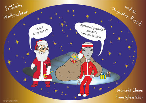 Der Comic die Weihnachtsalien, Weihnachten 2006 als Grußkarte, für Comercial Comics und Illustration.