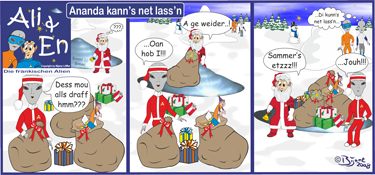 Der Comic die Weihnachtsalien, Weihnachten 2008 01 als Grußkarte, für Comercial Comics und Illustration.