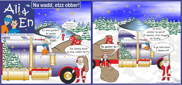Der Comic die Weihnachtsalien, Weihnachten 2009 01 als Grußkarte, für Comercial Comics und Illustration.