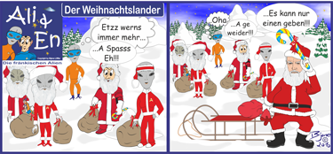Der Comic die Weihnachtsalien, Weihnachten 2010 01 als Grußkarte, für Comercial Comics und Illustration.