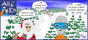 Der Comic die Weihnachtsalien, Weihnachtskarte Weihnachten 2013 als Grußkarte, für Comercial Comics und Illustration.