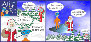 Der Comic die Weihnachtsalien, Weihnachtskarte Alien-Comic-Illustration 2011 als Grußkarte, für Comercial Comics und Illustration.